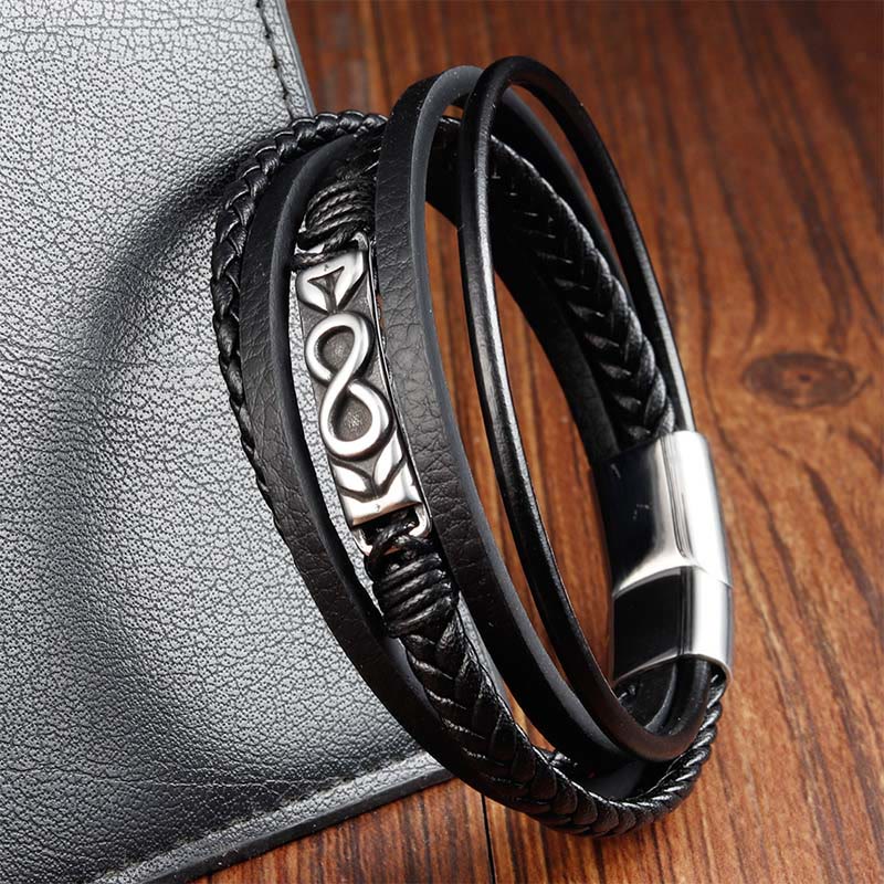 Wear FengShui Titanium Steel Balance Multi-Layered Leather Figure-Eight Bracelet