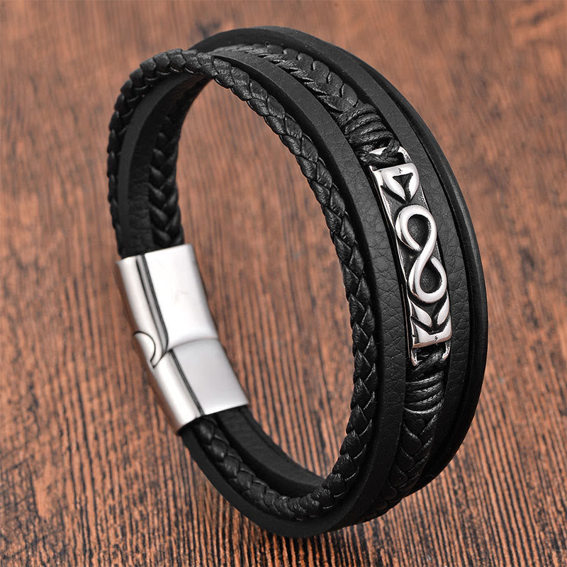 Wear FengShui Titanium Steel Balance Multi-Layered Leather Figure-Eight Bracelet
