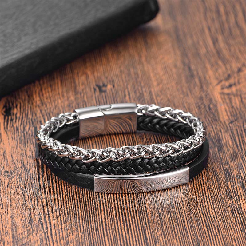 Wear FengShui Titanium Steel Balance Calm Leather Woven Bracelet