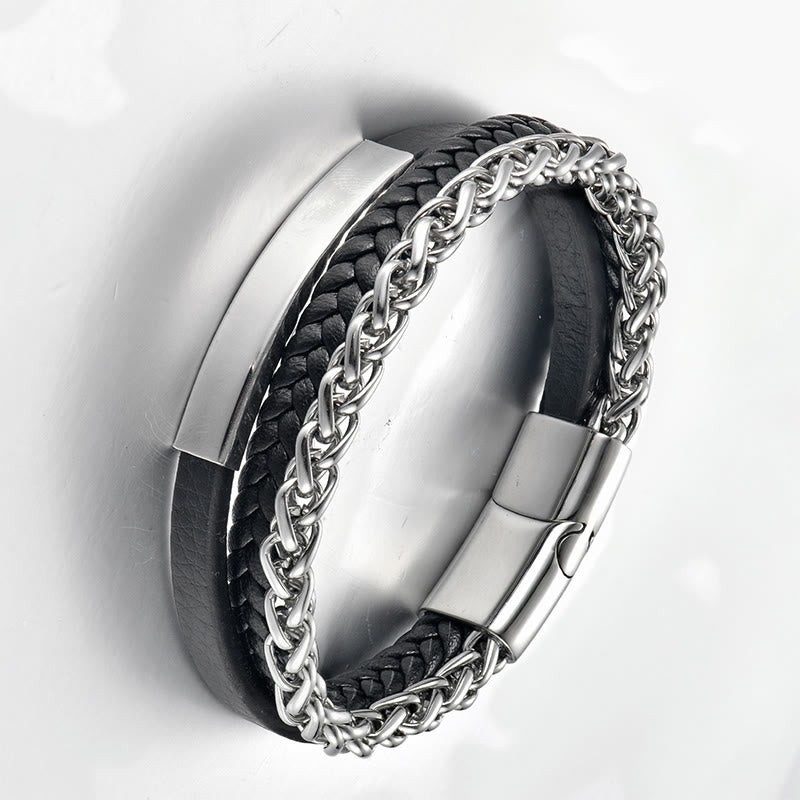 Wear FengShui Titanium Steel Balance Calm Leather Woven Bracelet