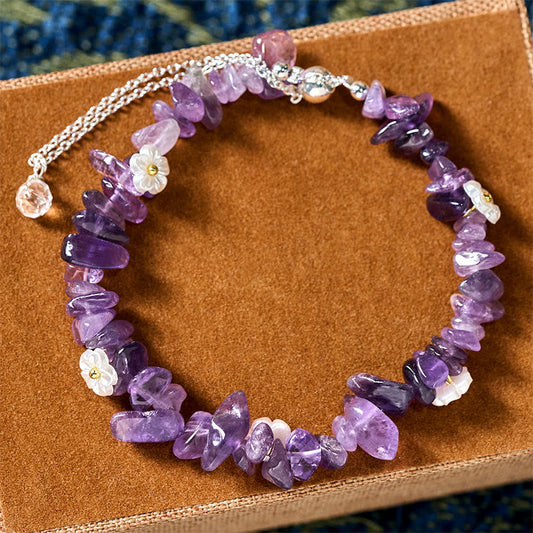 Wear FengShui Irregular Crystal Flower Design Amethyst White Crystal Balance Bracelet