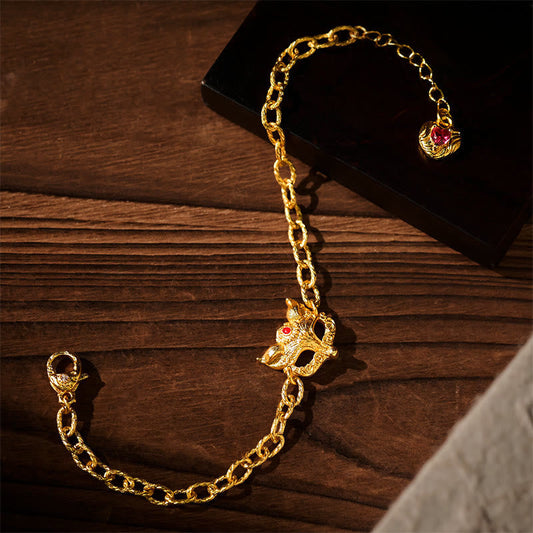 Wear FengShui 24k Gold Plated Brass Fox Design Heart Charm Chain Bracelet