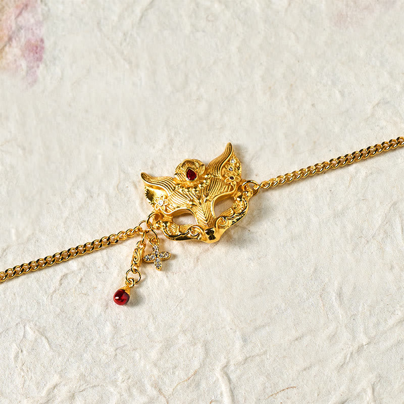 Wear FengShui 24k Gold Plated Brass Fox Mask Charm Tassel Chain Bracelet