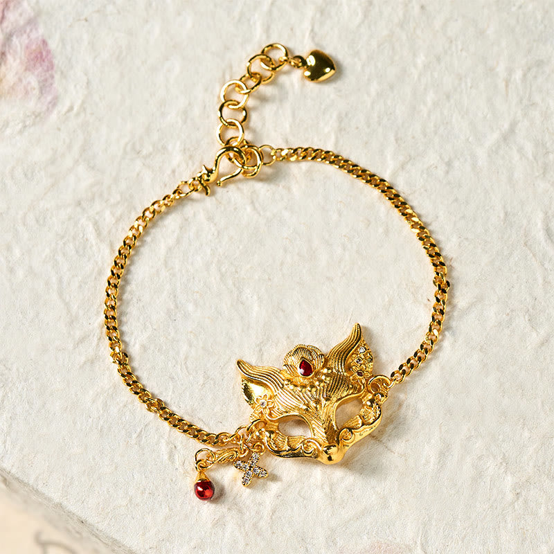 Wear FengShui 24k Gold Plated Brass Fox Mask Charm Tassel Chain Bracelet