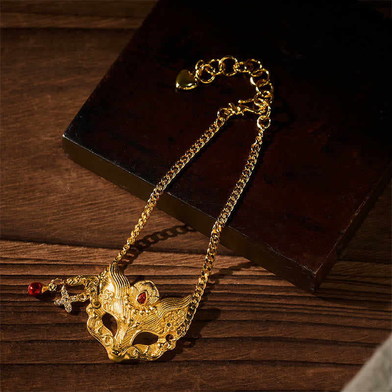 Wear FengShui 24k Gold Plated Brass Fox Mask Charm Tassel Chain Bracelet