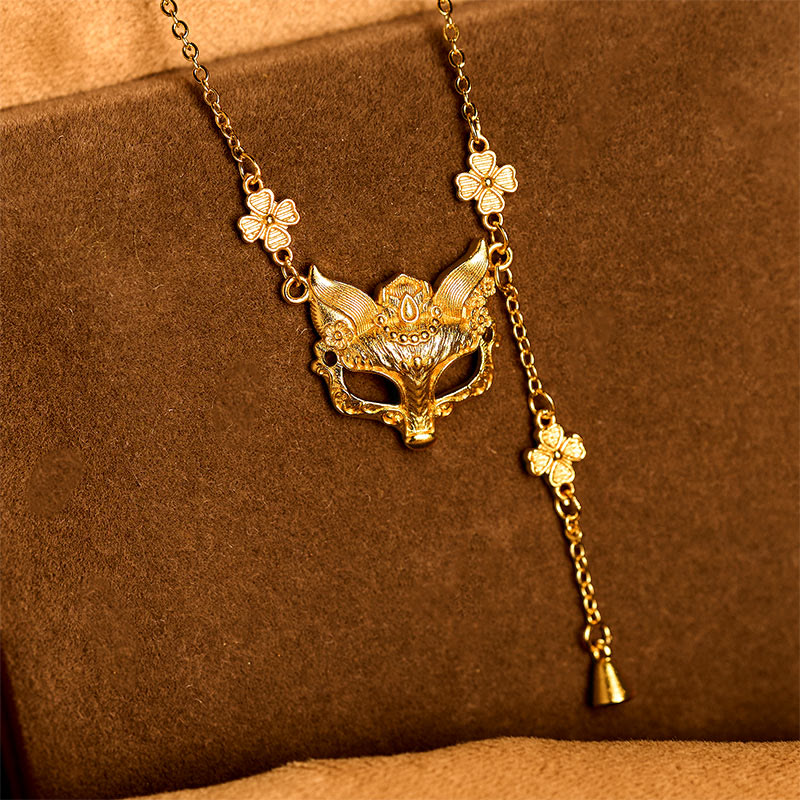 Buddha Stone 24k Gold Plated Brass Fox Flower Design Tassel Pendant Necklace