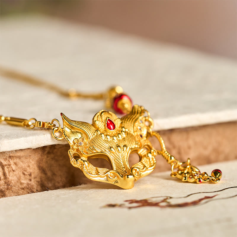 Buddha Stone 24k Gold Plated Brass Fox Design Tassel Pendant Necklace
