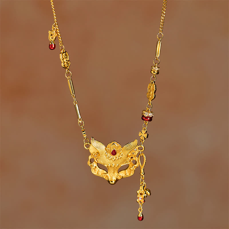 Buddha Stone 24k Gold Plated Brass Fox Design Tassel Pendant Necklace