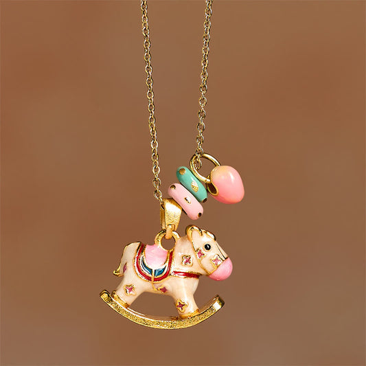 Wear FengShui Colorful Year Of The Horse 24k Gold Plated Copper Necklace Pendant