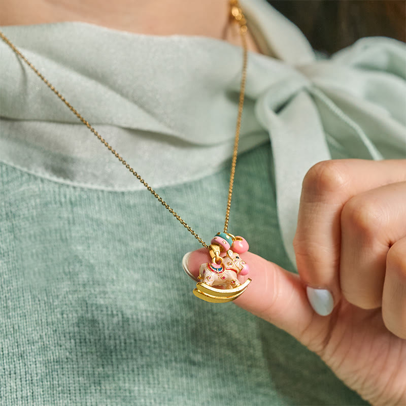 Wear FengShui Colorful Year Of The Horse 24k Gold Plated Copper Necklace Pendant