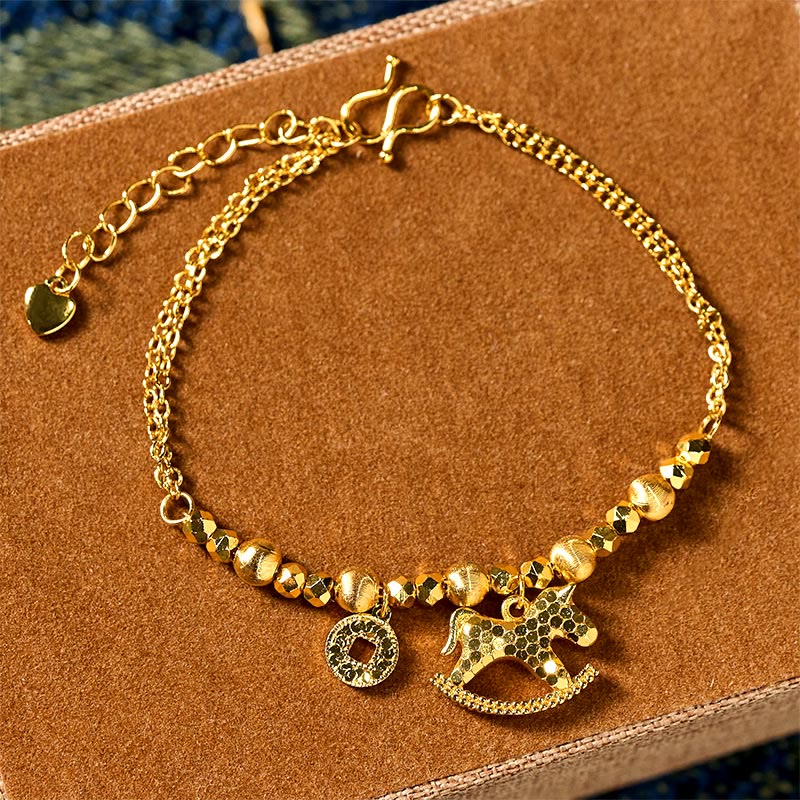 Wear FengShui Chinese Zodiac Year Of The Horse 24k Gold Plated Copper Coin Luck Bracelet