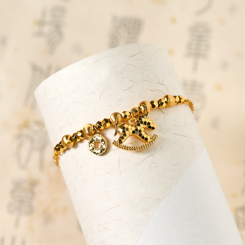 Wear FengShui Chinese Zodiac Year Of The Horse 24k Gold Plated Copper Coin Luck Bracelet