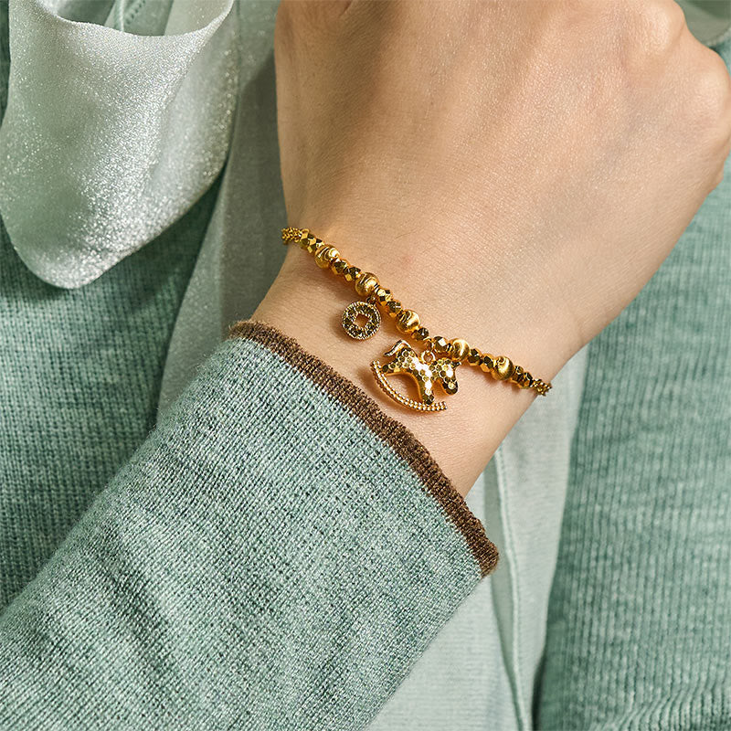 Wear FengShui Chinese Zodiac Year Of The Horse 24k Gold Plated Copper Coin Luck Bracelet