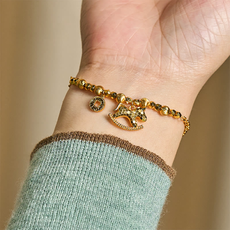 Wear FengShui Chinese Zodiac Year Of The Horse 24k Gold Plated Copper Coin Luck Bracelet