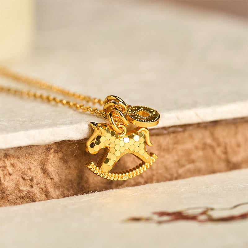 Wear FengShui Year Of The Horse 24k Gold Plated Copper Coin Necklace Pendant