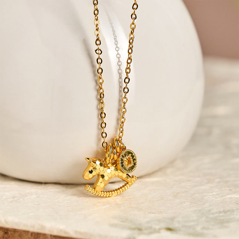 Wear FengShui Year Of The Horse 24k Gold Plated Copper Coin Necklace Pendant