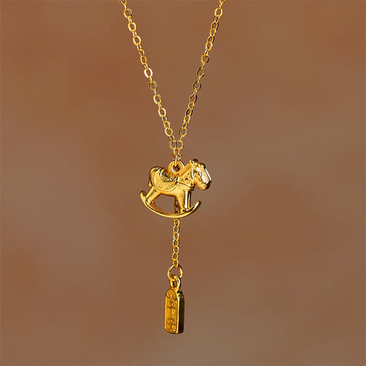 Wear FengShui Year Of The Horse 24k Gold Plated Copper Peaceful Necklace Pendant