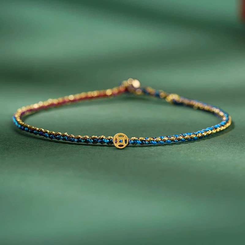 Wear FengShui Colorful Rope Luck Coin Bead Abundance Extra Thin Braided Bracelet