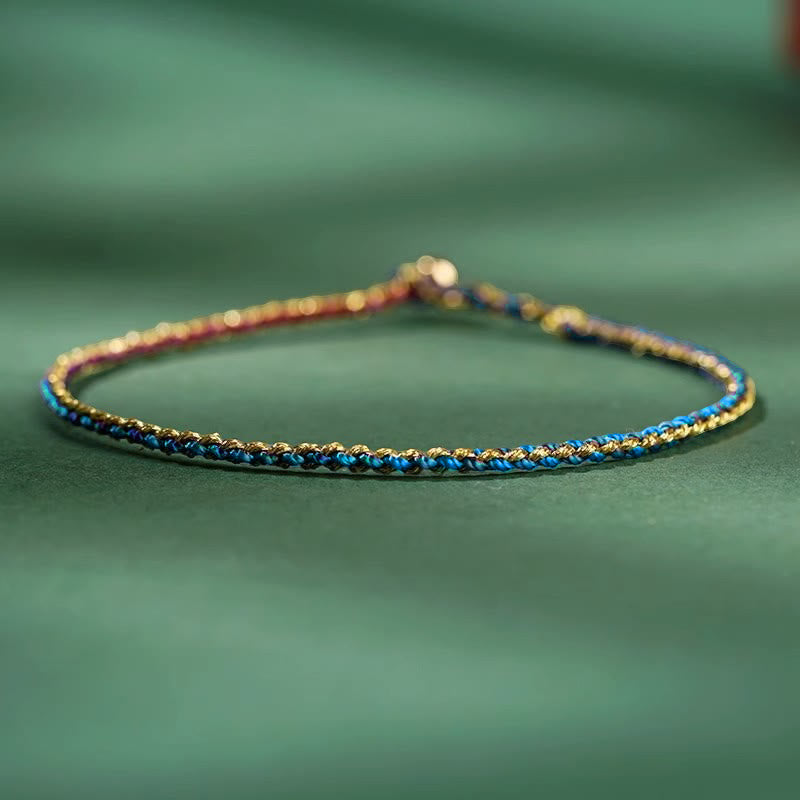 Wear FengShui Colorful Rope Luck Coin Bead Abundance Extra Thin Braided Bracelet