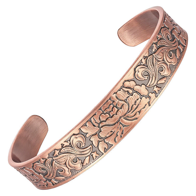 Wear FengShui Copper Flower Open Balance Luck Adjustable Cuff Bracelet Bangle