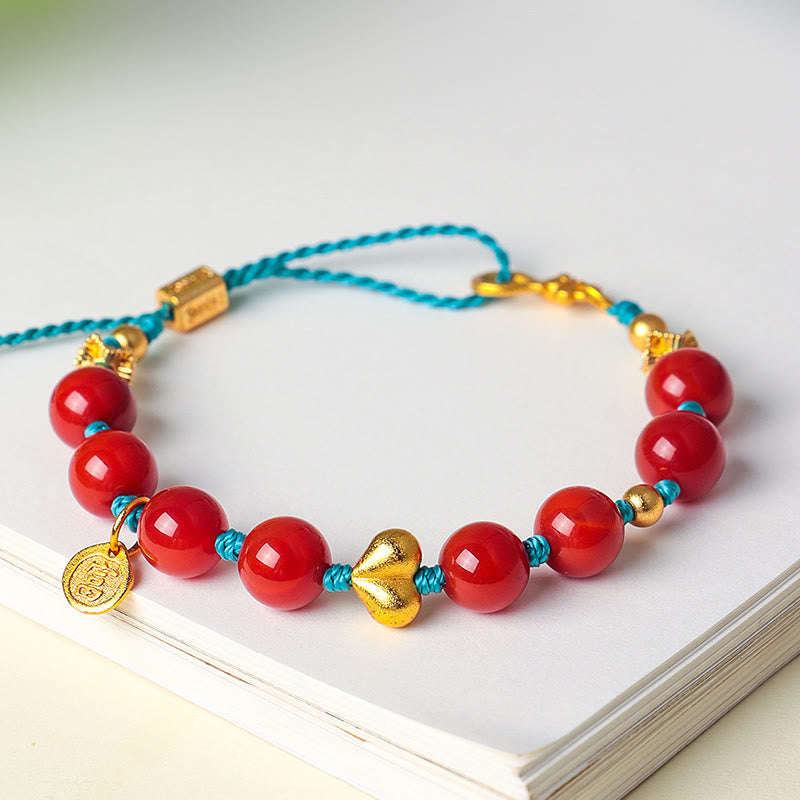 Wear FengShui 8mm South Red Agate Beads Heart Braided String Success Bracelet