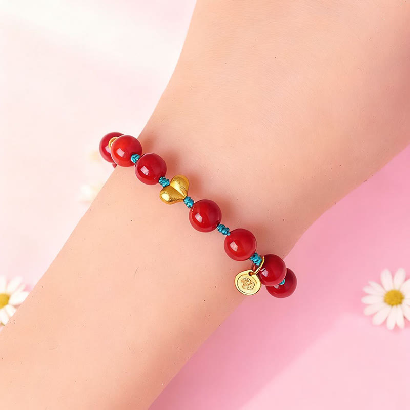 Wear FengShui 8mm South Red Agate Beads Heart Braided String Success Bracelet