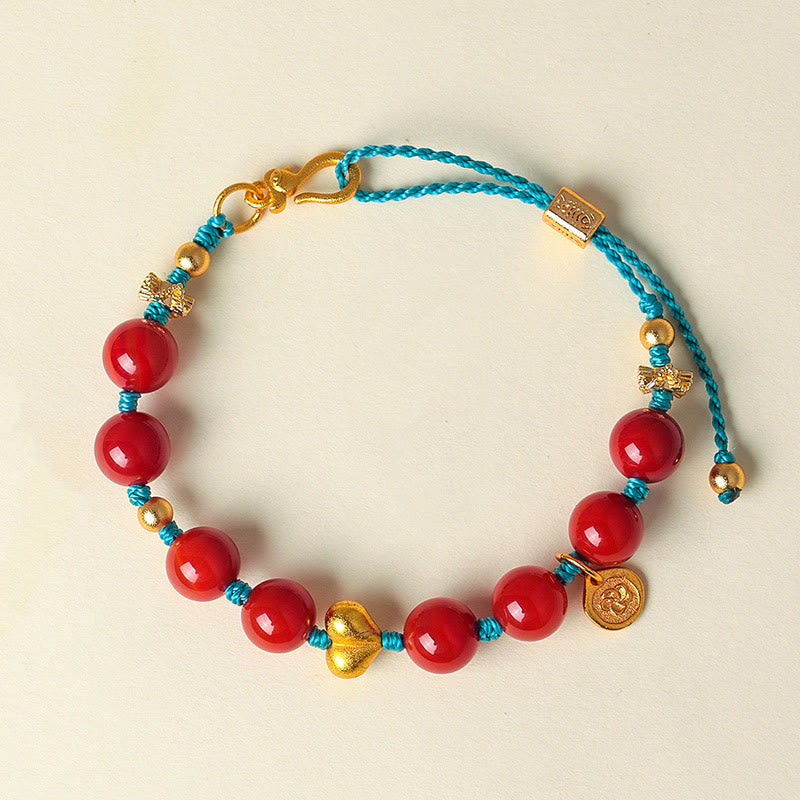 Wear FengShui 8mm South Red Agate Beads Heart Braided String Success Bracelet