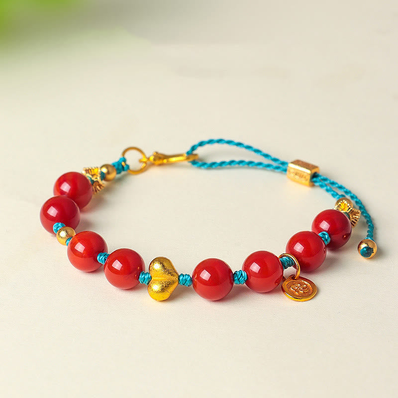Wear FengShui 8mm South Red Agate Beads Heart Braided String Success Bracelet