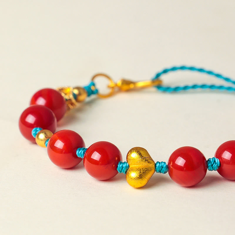 Wear FengShui 8mm South Red Agate Beads Heart Braided String Success Bracelet