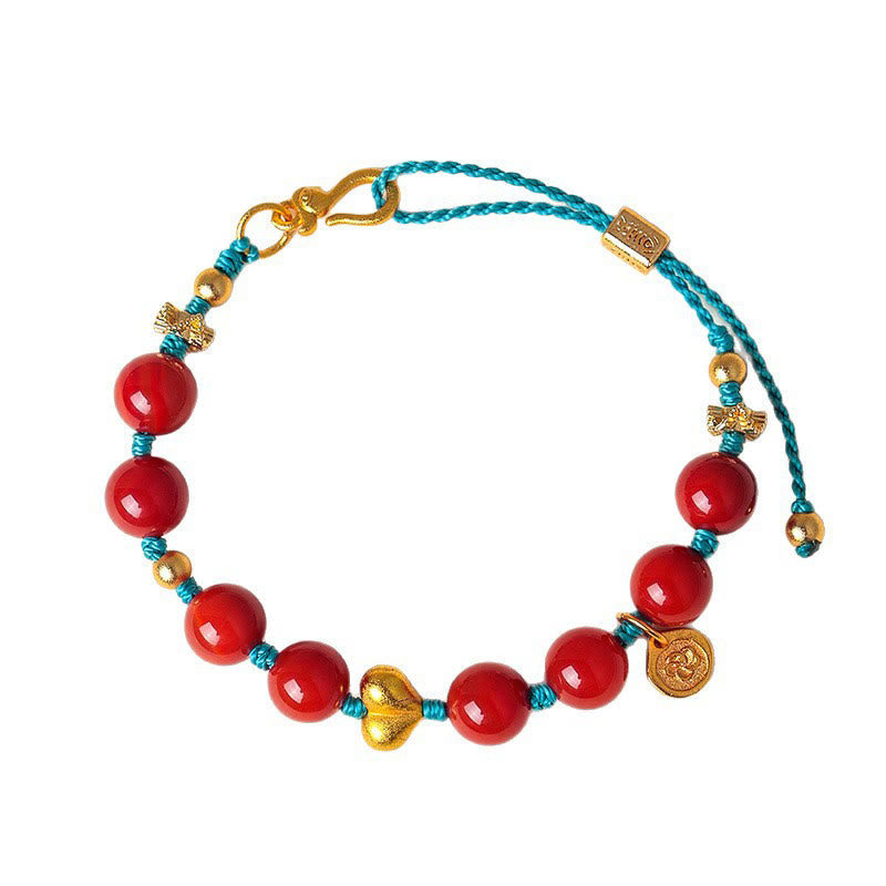 Wear FengShui 8mm South Red Agate Beads Heart Braided String Success Bracelet