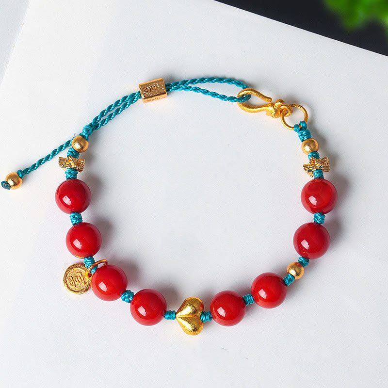 Wear FengShui 8mm South Red Agate Beads Heart Braided String Success Bracelet