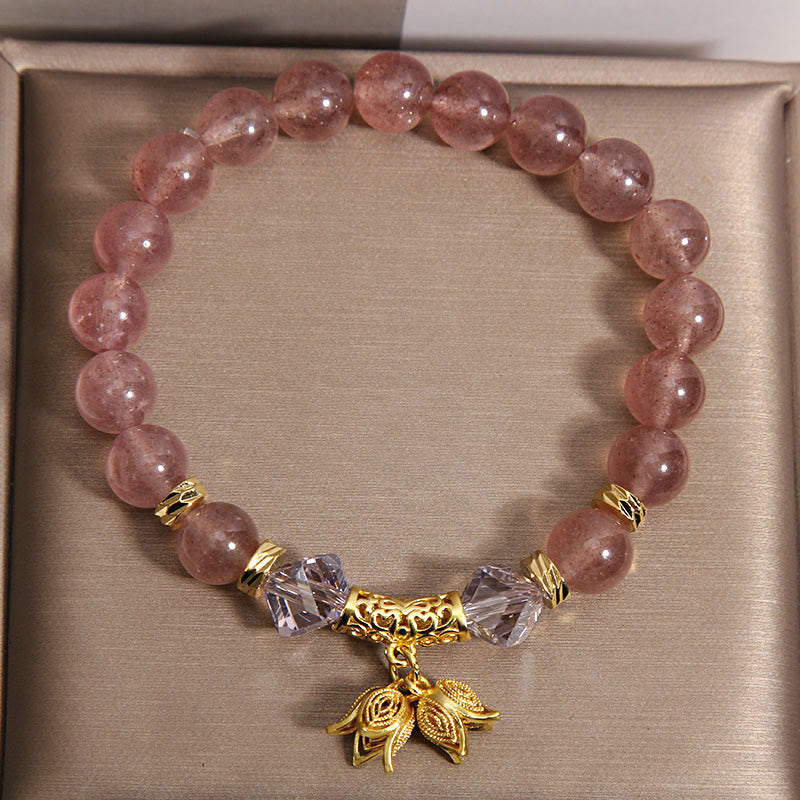 Wear FengShui Lily of the Valley Natural Strawberry Quartz Positive Beaded Bracelet