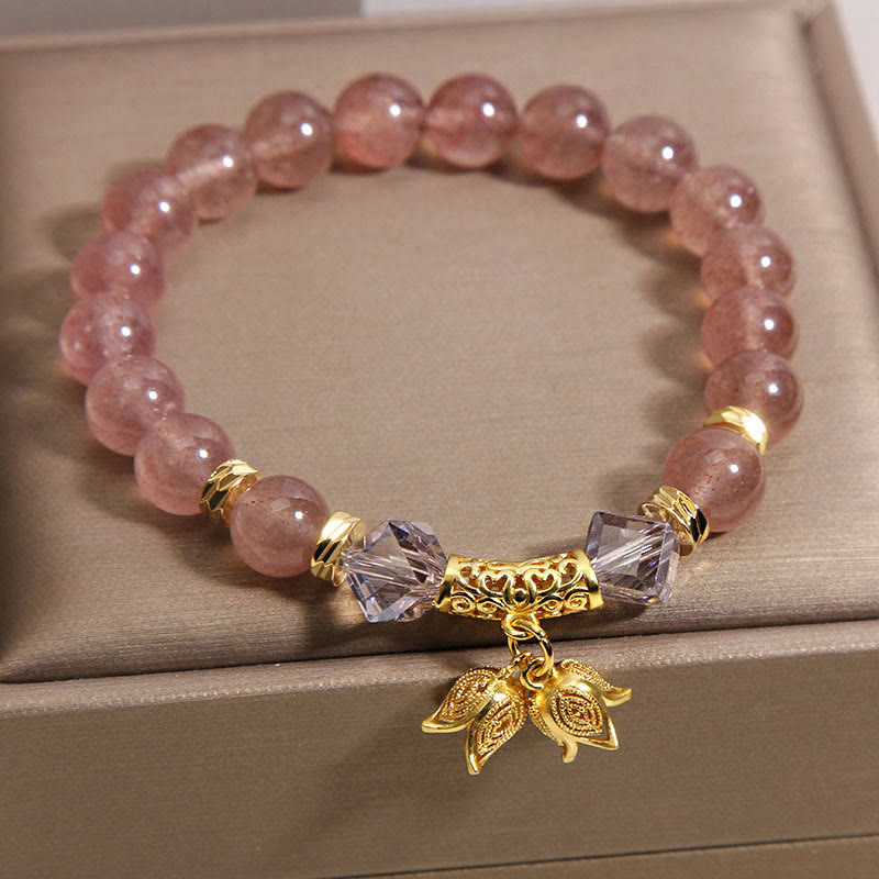 Wear FengShui Lily of the Valley Natural Strawberry Quartz Positive Beaded Bracelet