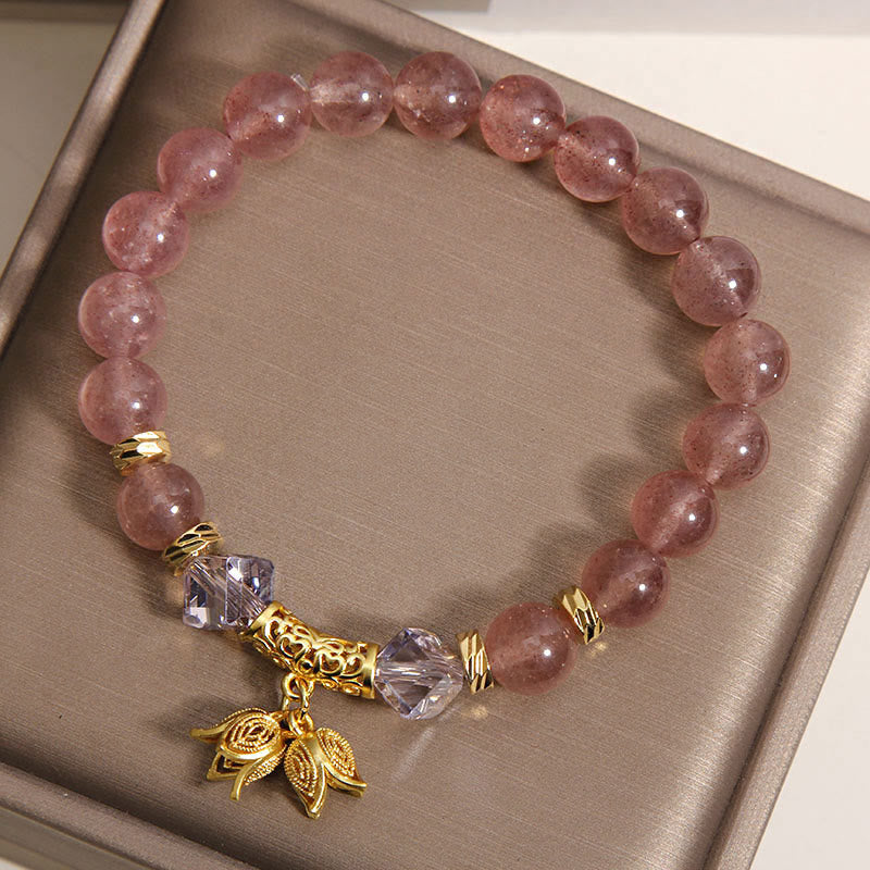Wear FengShui Lily of the Valley Natural Strawberry Quartz Positive Beaded Bracelet