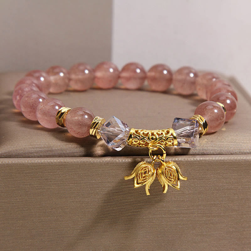 Wear FengShui Lily of the Valley Natural Strawberry Quartz Positive Beaded Bracelet