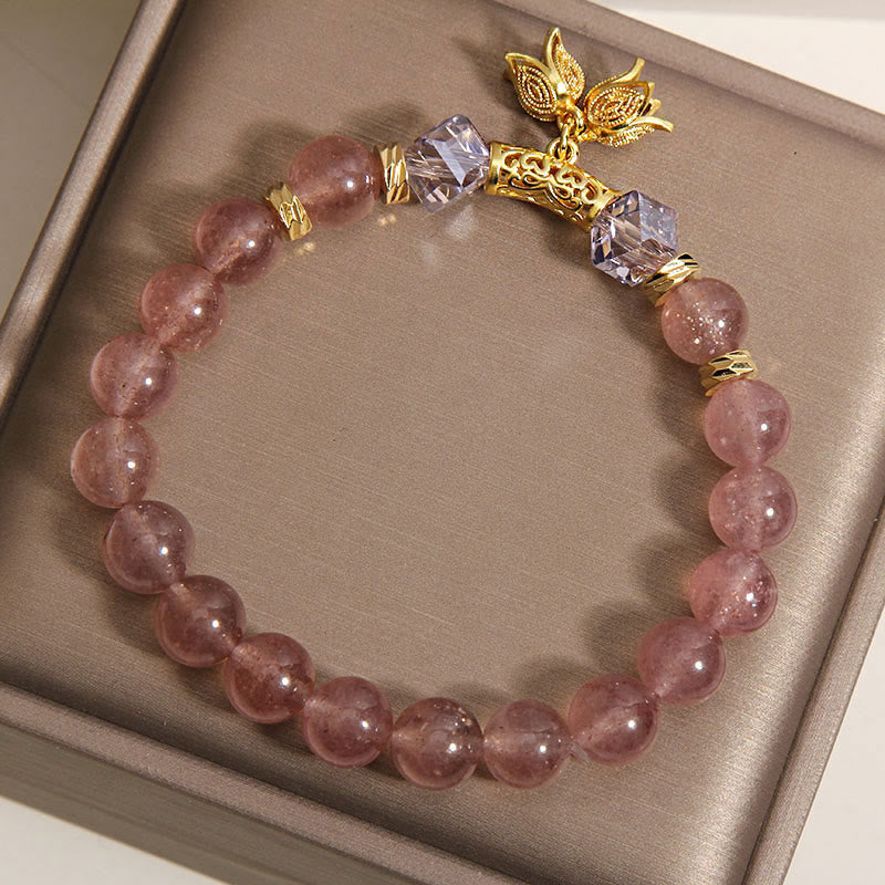 Wear FengShui Lily of the Valley Natural Strawberry Quartz Positive Beaded Bracelet