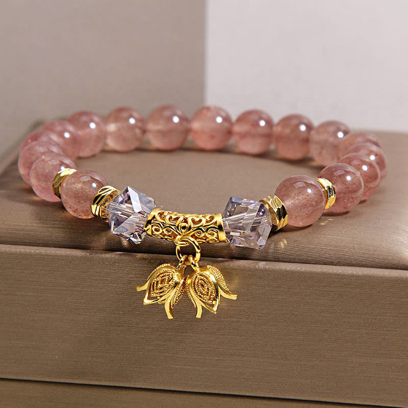 Wear FengShui Lily of the Valley Natural Strawberry Quartz Positive Beaded Bracelet