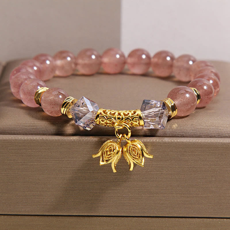 Wear FengShui Lily of the Valley Natural Strawberry Quartz Positive Beaded Bracelet