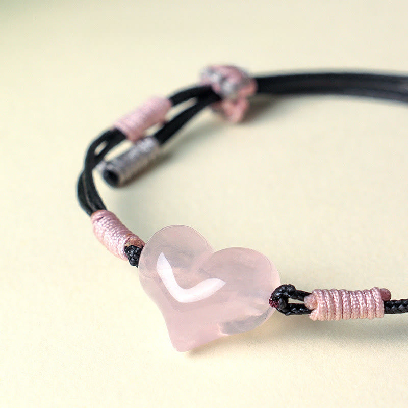 Wear FengShui Natural Heart Charm Pink Crystal Braided String Warmth Bracelet