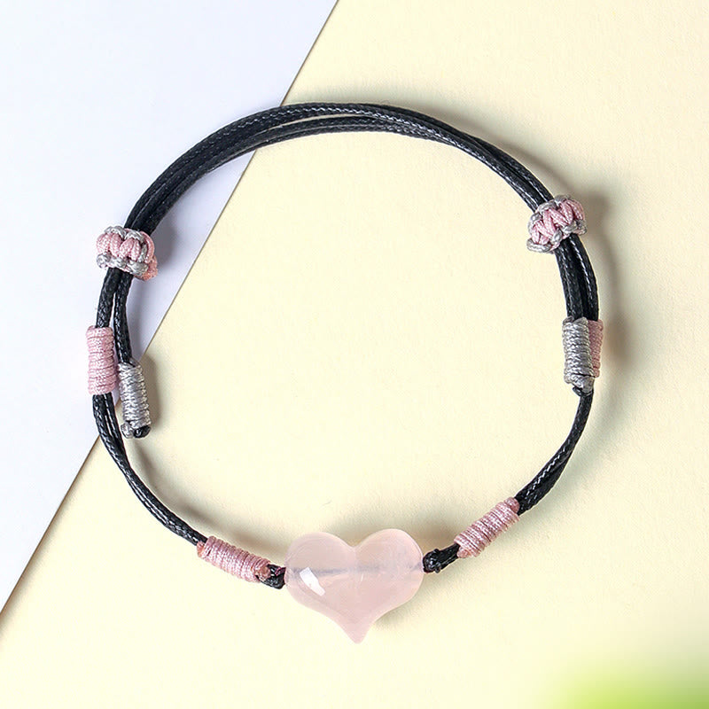 Wear FengShui Natural Heart Charm Pink Crystal Braided String Warmth Bracelet