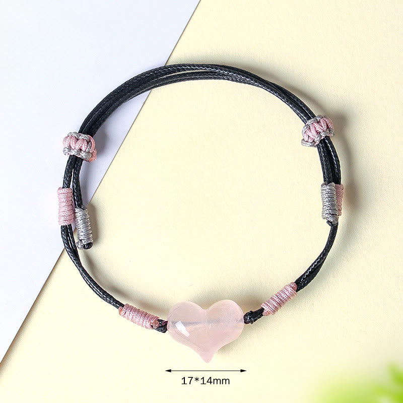 Wear FengShui Natural Heart Charm Pink Crystal Braided String Warmth Bracelet