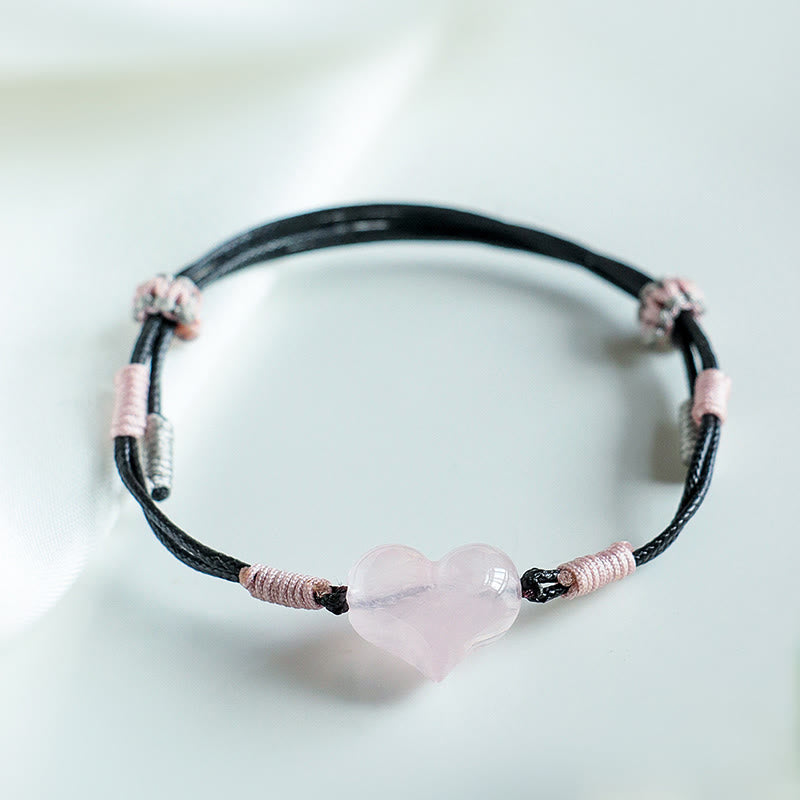Wear FengShui Natural Heart Charm Pink Crystal Braided String Warmth Bracelet