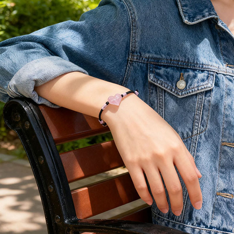 Wear FengShui Natural Heart Charm Pink Crystal Braided String Warmth Bracelet