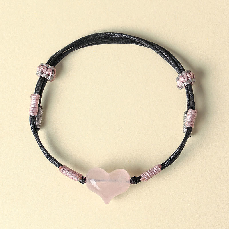 Wear FengShui Natural Heart Charm Pink Crystal Braided String Warmth Bracelet