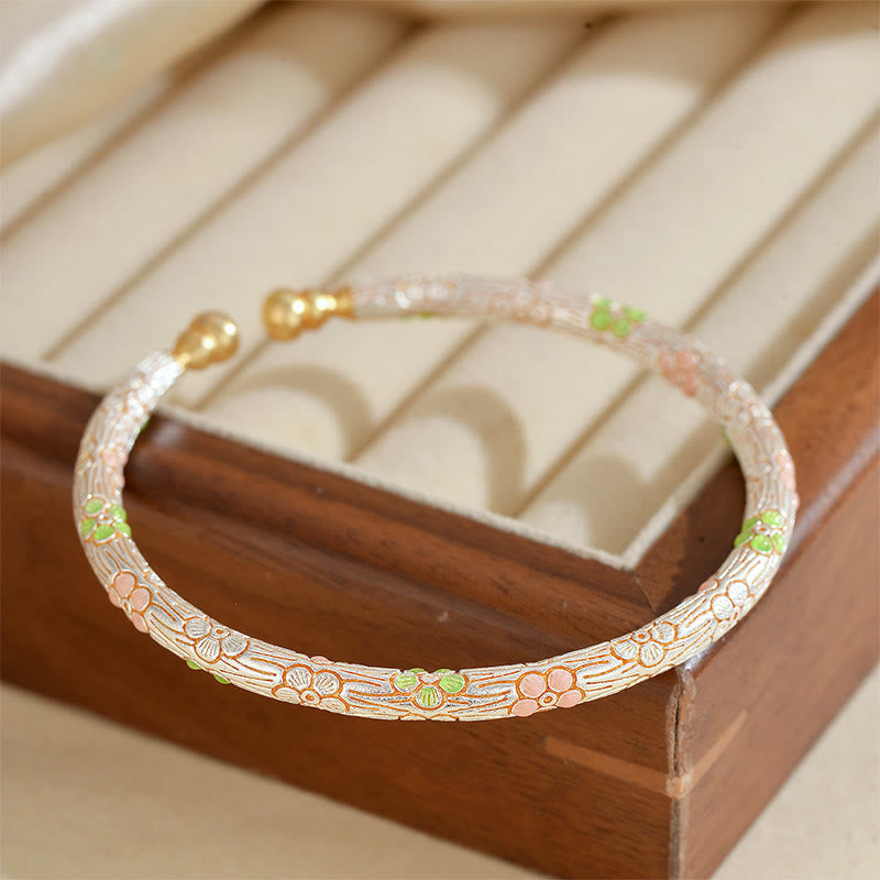 Wear FengShui Copper Handmade Enamel Flower Open Luck Bracelet Bangle