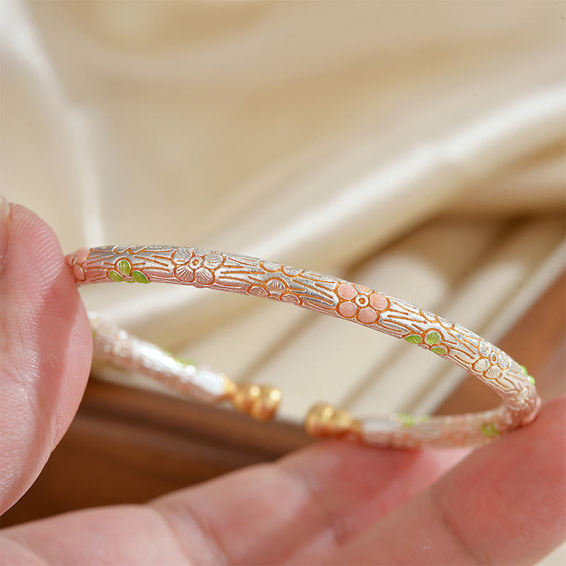 Wear FengShui Copper Handmade Enamel Flower Open Luck Bracelet Bangle