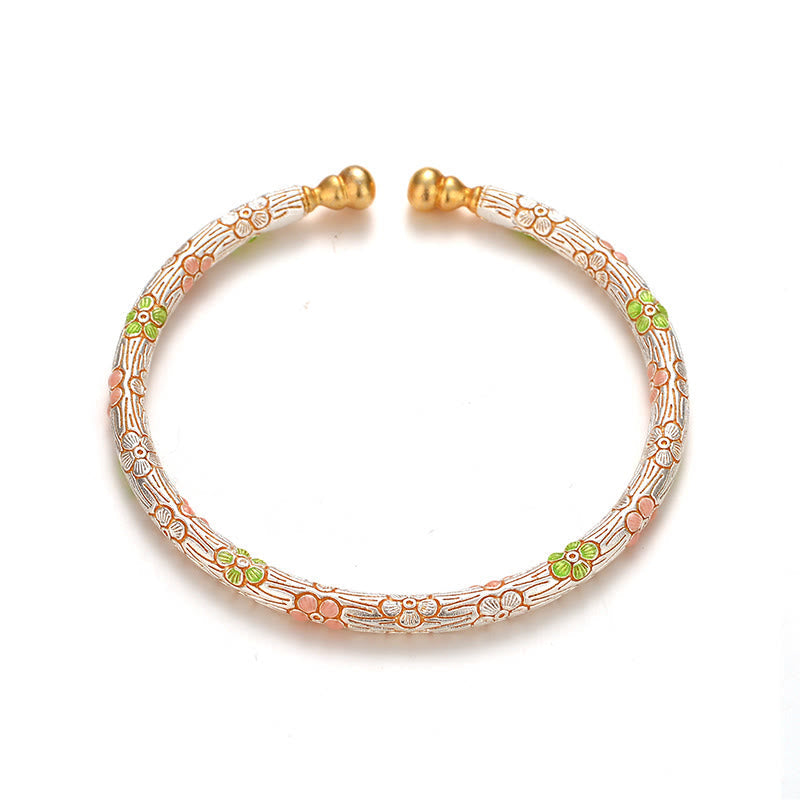 Wear FengShui Copper Handmade Enamel Flower Open Luck Bracelet Bangle