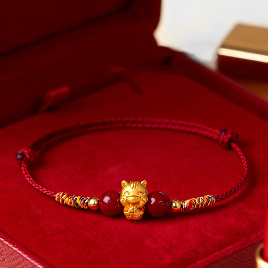 Wear FengShui 999 Sterling Silver Year of the Horse Fu Character Red String Cinnabar Luck Bracelet