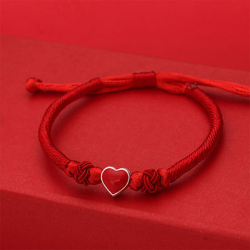 Wear FengShui 999 Sterling Silver 3D Heart Design Red String Connection Bracelet