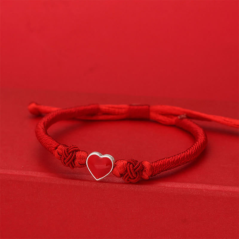 Wear FengShui 999 Sterling Silver 3D Heart Design Red String Connection Bracelet